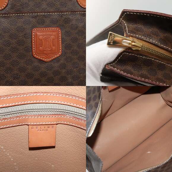 CELINE Macadam Canvas Hand Bag Pvc Leather Brown Gold - Picture 11 of 13